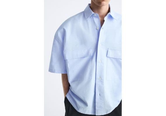 Zara Рубашка "boxy-fit oxford shirt" с сохранённым дизайном, Цвет: Синий, Размер: S-M (US S-M), изображение 5