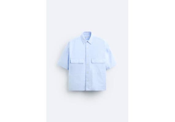 Zara Рубашка "boxy-fit oxford shirt" с сохранённым дизайном, Цвет: Синий, Размер: S-M (US S-M), изображение 7