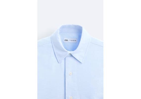 Zara Рубашка "boxy-fit oxford shirt" с сохранённым дизайном, Цвет: Синий, Размер: S-M (US S-M), изображение 9