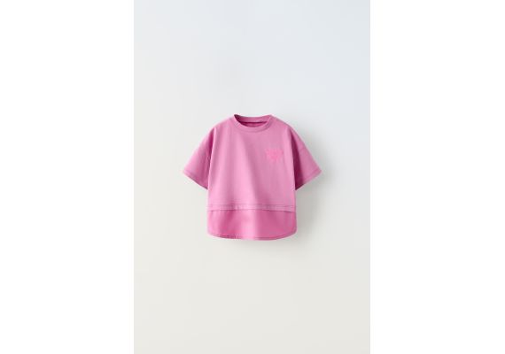 Zara Топ с контрастным неоновым вышитым узором , Цвет: Розовый, Размер: 3 лет (98 см)