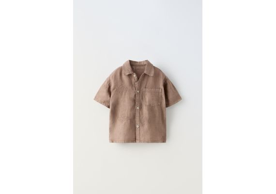 Zara Рубашка из шерстяной ткани с вышивкой , Цвет: Коричневый, Размер: 1½ лет (86 см)