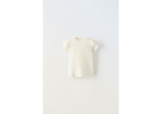 Zara Вышитая декоративная футболка , Цвет: Бежевый, Размер: 1½ лет (86 см)