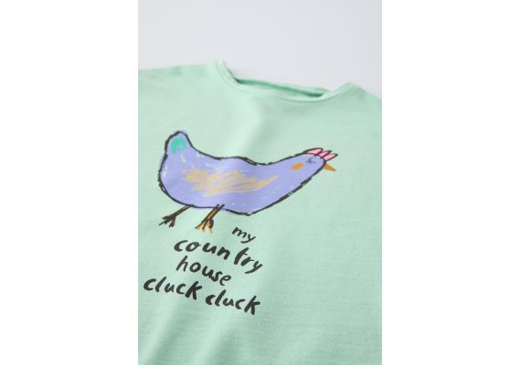 Zara Футболка с принтом hen print t-shirt , Цвет: Зеленый, Размер: 5 лет (110 см), изображение 3