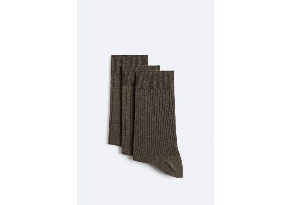 Zara Pack of 3 ribbed socks - упаковка из трех пар эластичных вязаных носков с ребристыми резинками, Цвет: Коричневый, Размер: L(43-46) (US L(10-13))