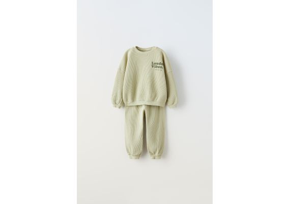 Zara Комплект из вафельного трикотажа с лозунгом , Цвет: Зеленый, Размер: 3-4 лет (104 см)