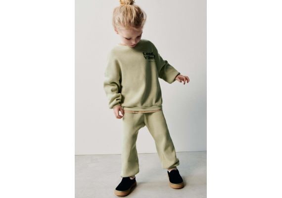 Zara Комплект из вафельного трикотажа с лозунгом , Цвет: Зеленый, Размер: 5-6 лет (116 см), изображение 5