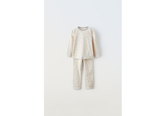 Zara Сохраняйте  1-6 лет / ребристые печатные пижамы , Цвет: Бежевый, Размер: 18-24 месяцев (92 см)