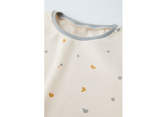 Zara Сохраняйте  1-6 лет / ребристые печатные пижамы , Цвет: Бежевый, Размер: 18-24 месяцев (92 см), изображение 3