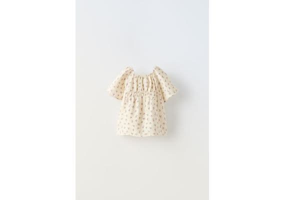 Zara Рубашка с текстурным цветочным узором , Цвет: Бежевый, Размер: 1½ лет (86 см), изображение 3