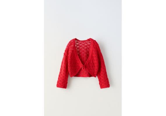 Zara Вязаный кардиган с бантом , Цвет: Красный, Размер: 1½ лет (86 см)