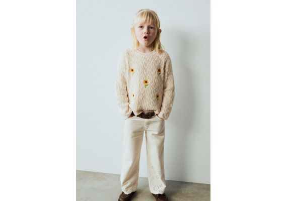 Zara Свитер с узором подсолнуха , Цвет: Бежевый, Размер: 3 лет (98 см)