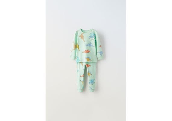 Zara 1-6 лет/пижама из ребристой ткани с рисунком динозавра , Цвет: Зеленый, Размер: 12-18 месяцев (86 см)