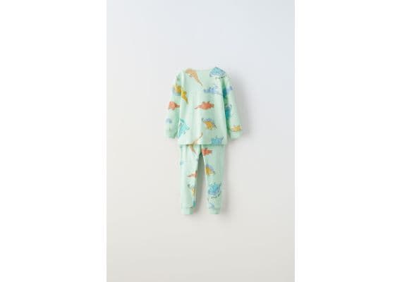 Zara 1-6 лет/пижама из ребристой ткани с рисунком динозавра , Цвет: Зеленый, Размер: 12-18 месяцев (86 см), изображение 2