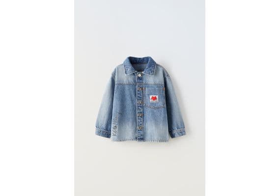 Zara Рубашка с воротником и длинными рукавами keith haring® denim overshirt , Цвет: Синий, Размер: 12-18 месяцев (86 см)