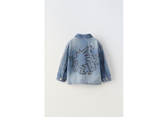 Zara Рубашка с воротником и длинными рукавами keith haring® denim overshirt , Цвет: Синий, Размер: 12-18 месяцев (86 см), изображение 2