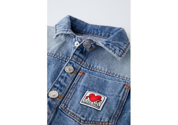 Zara Рубашка с воротником и длинными рукавами keith haring® denim overshirt , Цвет: Синий, Размер: 12-18 месяцев (86 см), изображение 3