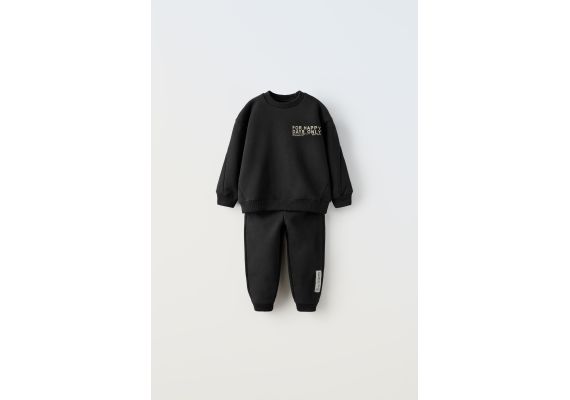 Zara Мягкий костюм plush slogan из свитшота и брюк , Цвет: Черный, Размер: 4-5 лет (110 см)