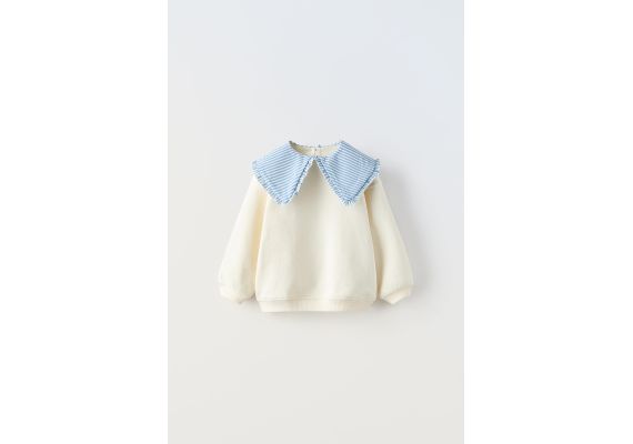 Zara Полосатая кофта с контрастным воротником , Цвет: Бежевый, Размер: 1½ лет (86 см), изображение 2