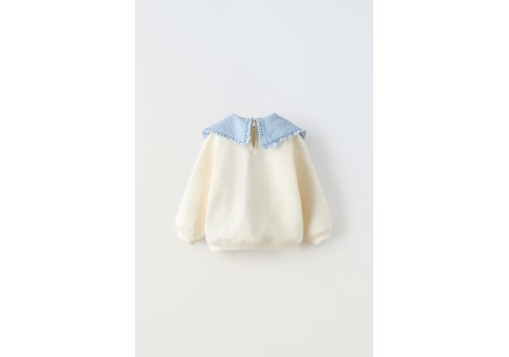 Zara Полосатая кофта с контрастным воротником , Цвет: Бежевый, Размер: 1½ лет (86 см), изображение 3