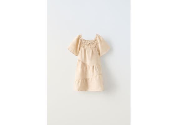 Zara Платье из льна с эластичным обрезом , Цвет: Бежевый, Размер: 1½ лет (86 см), изображение 2