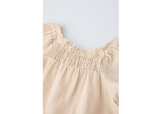 Zara Платье из льна с эластичным обрезом , Цвет: Бежевый, Размер: 1½ лет (86 см), изображение 4