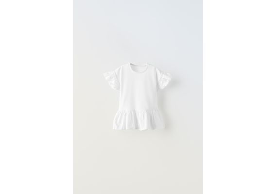 Zara Футболка с оборками по краю , Цвет: Белый, Размер: 3 лет (98 см)