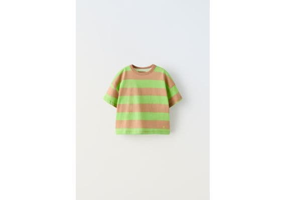 Zara Футболка с полосатым вышитым рисунком , Цвет: Зеленый, Размер: 1½ лет (86 см)