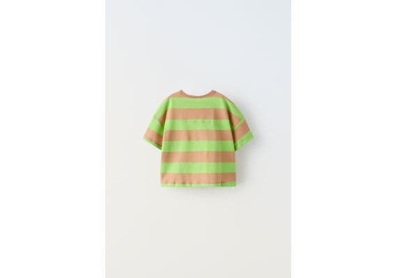 Zara Футболка с полосатым вышитым рисунком , Цвет: Зеленый, Размер: 1½ лет (86 см), изображение 2