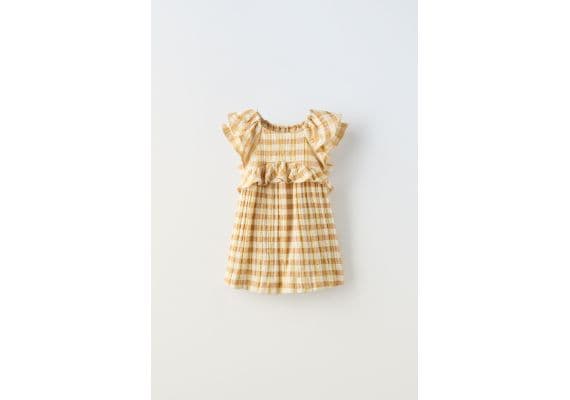 Zara Платье в клетку с текстурой , Цвет: Бежевый, Размер: 1½ лет (86 см)