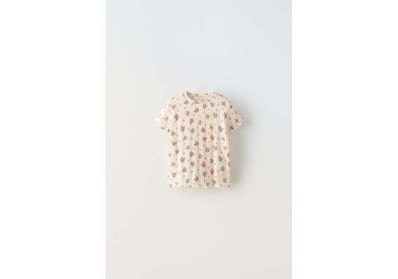 Zara Трикотажная футболка с открытым вязанием neon open knit floral , Цвет: Бежевый, Размер: 4 лет (104 см)