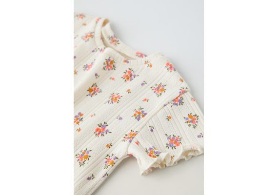 Zara Трикотажная футболка с открытым вязанием neon open knit floral , Цвет: Бежевый, Размер: 1½ лет (86 см), изображение 3