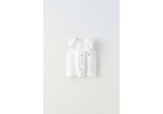 Zara Футболка с оборками и вышивкой , Цвет: Белый, Размер: 1½ лет (86 см)