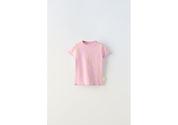 Zara   футболка smileyworld® happy collection с ребристым узором , Цвет: Розовый, Размер: 2 лет (92 см), изображение 2