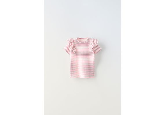 Zara Футболка в полоску с ребристым узором , Цвет: Розовый, Размер: 4-5 лет (110 см)