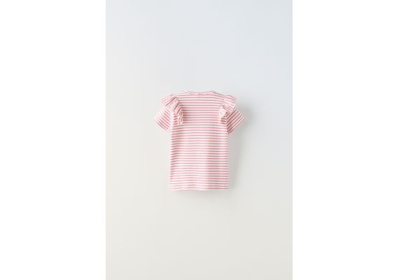 Zara Футболка в полоску с ребристым узором , Цвет: Розовый, Размер: 3-4 лет (104 см), изображение 2