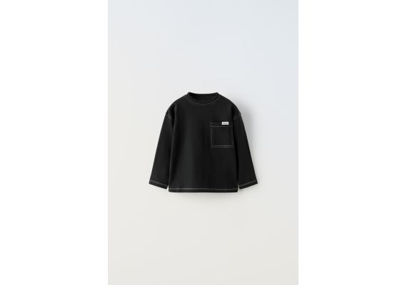 Zara Футболка с карманом и стежкой сверху , Цвет: Черный, Размер: 4-5 лет (110 см)