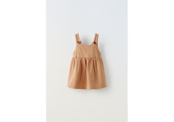 Zara Платье-фартук с текстурой , Цвет: Бежевый, Размер: 1½ лет (86 см)