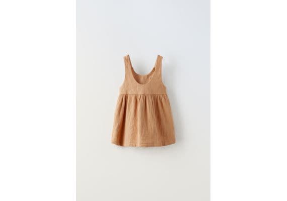 Zara Платье-фартук с текстурой , Цвет: Бежевый, Размер: 1½ лет (86 см), изображение 2