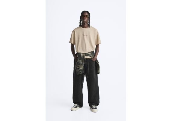 Zara Футболка с круглым вырезом и короткими рукавами, Цвет: Коричневый, Размер: S (US S)