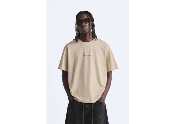 Zara Футболка с круглым вырезом и короткими рукавами, Цвет: Коричневый, Размер: S (US S), изображение 2
