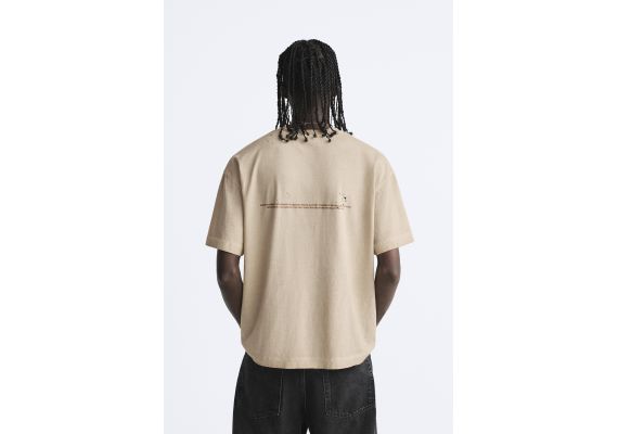 Zara Футболка с круглым вырезом и короткими рукавами, Цвет: Коричневый, Размер: S (US S), изображение 3