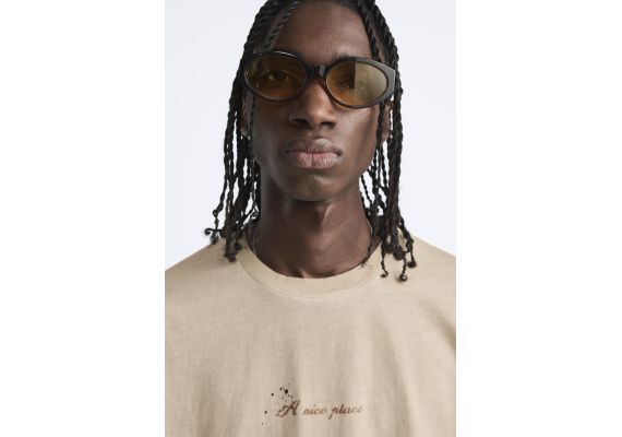 Zara Футболка с круглым вырезом и короткими рукавами, Цвет: Коричневый, Размер: S (US S), изображение 5