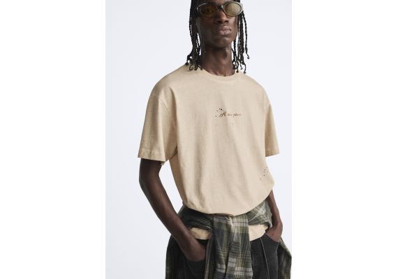 Zara Футболка с круглым вырезом и короткими рукавами, Цвет: Коричневый, Размер: S (US S), изображение 6