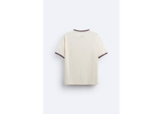 Zara Футболка с круглым вырезом и короткими рукавами с сохраненным старинным принтом, Цвет: Бежевый, Размер: S (US S), изображение 8