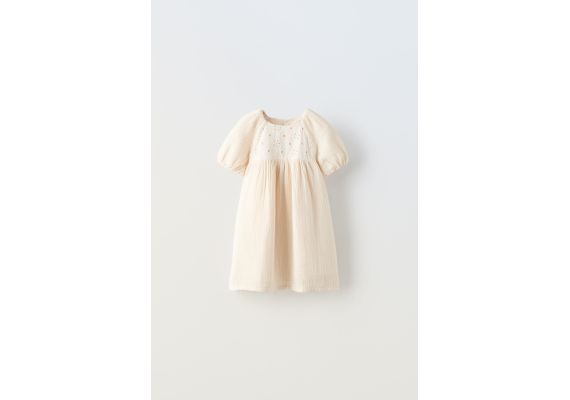 Zara Платье с контрастным текстурным узором , Цвет: Бежевый, Размер: 1½ лет (86 см), изображение 2