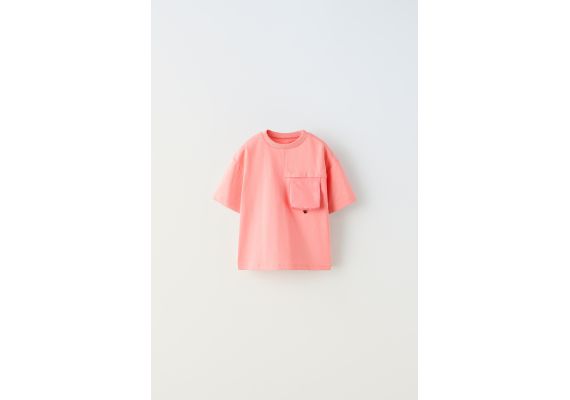 Zara Футболка с контрастным карманом , Цвет: Оранжевый, Размер: 1½ лет (86 см)