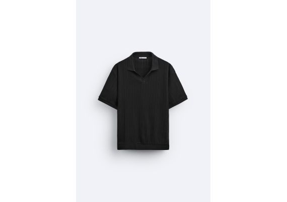 Zara Polo-рубашка с тканевой отделкой и текстурным узором , Цвет: Черный, Размер: S (US S)