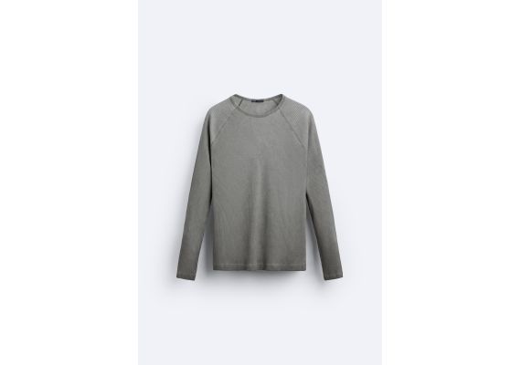 Zara Рибанная футболка с винтажным эффектом , Цвет: Серый, Размер: S (US S), изображение 5