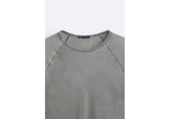 Zara Рибанная футболка с винтажным эффектом , Цвет: Серый, Размер: S (US S), изображение 7