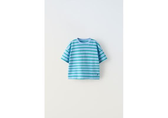 Zara Футболка в полоску с вышивкой , Цвет: Синий, Размер: 1½ лет (86 см)